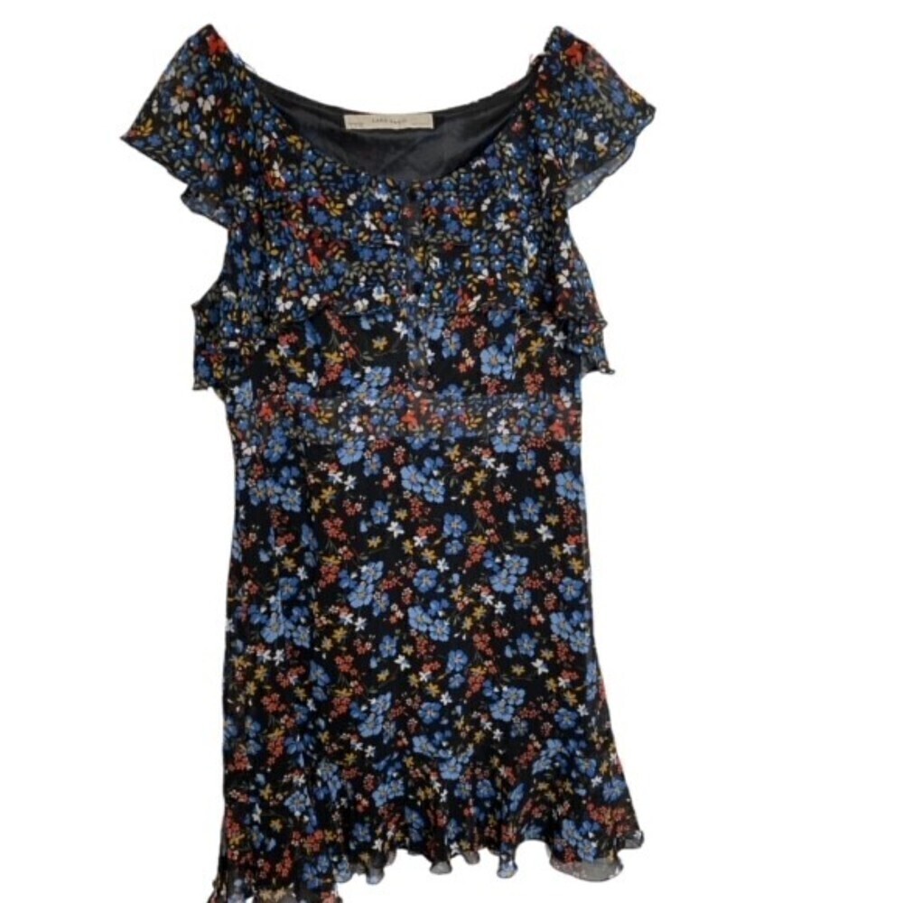 Zara Basic Womens Mini Dress Size M Floral Long Sleeve Scoop Neck Sleeveless EUC